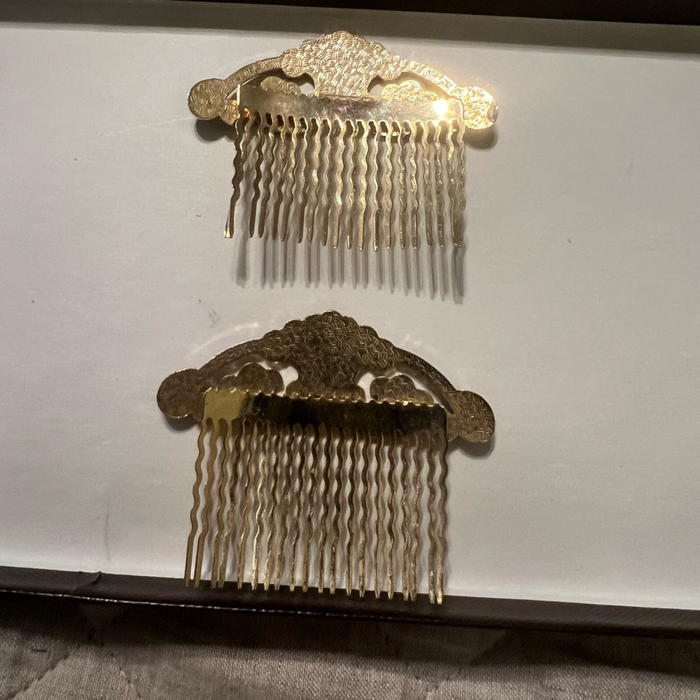 Vintage Cloisonne Floral Hair Combs - Picture 7 of 7